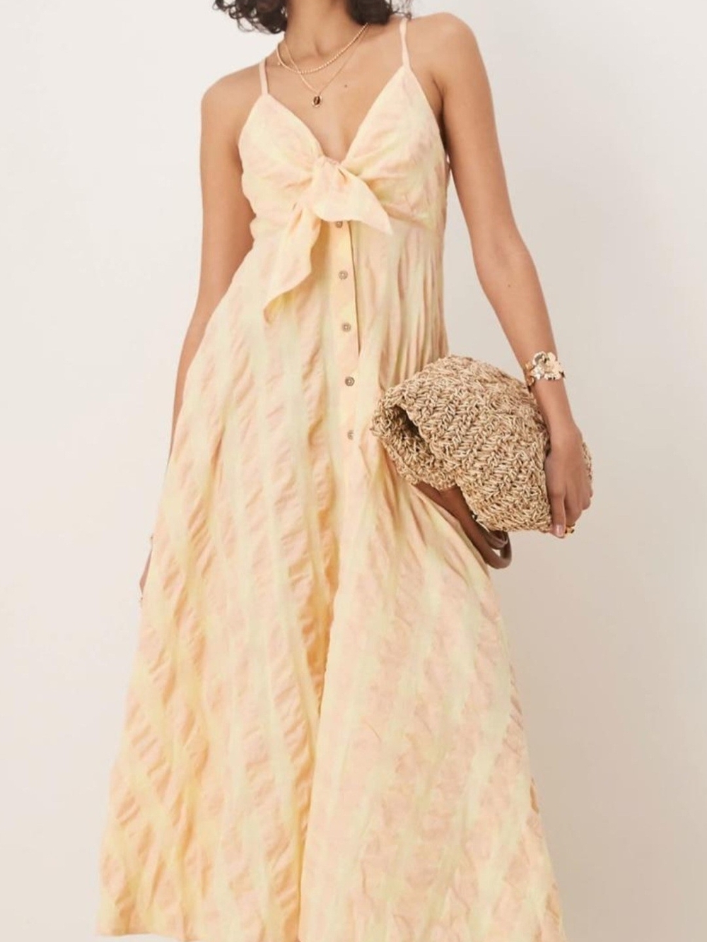 Free People Pastel Yellow Tie-Front Maxi Dress